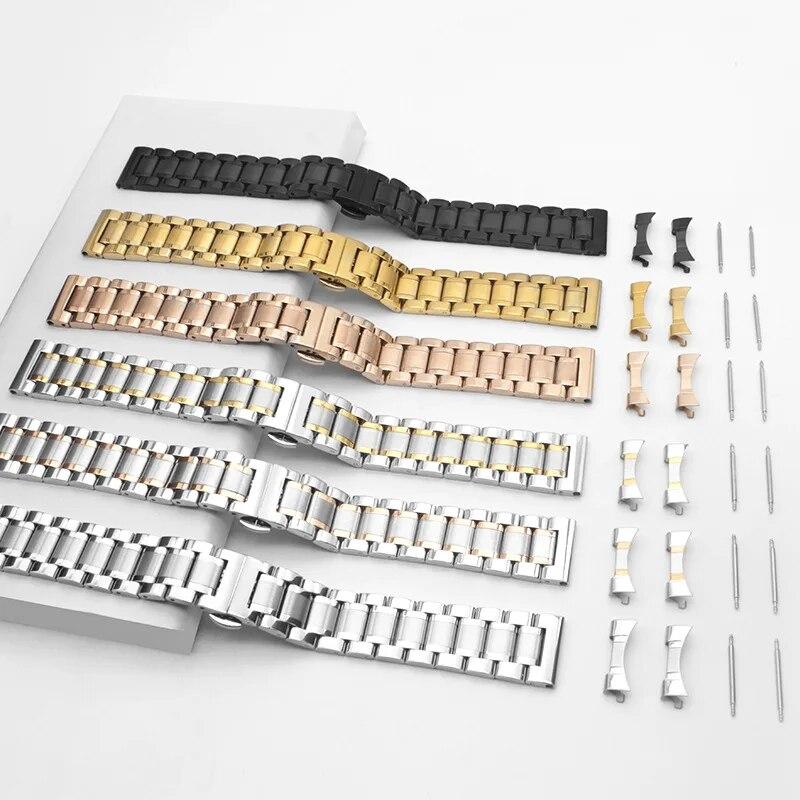 5 Pointer Solid Stainless Steel Strap 12/13/14/15/16/17/18/19/20/21/22/23/24mm Butterfly Buckle Men Women Metal Watch Band