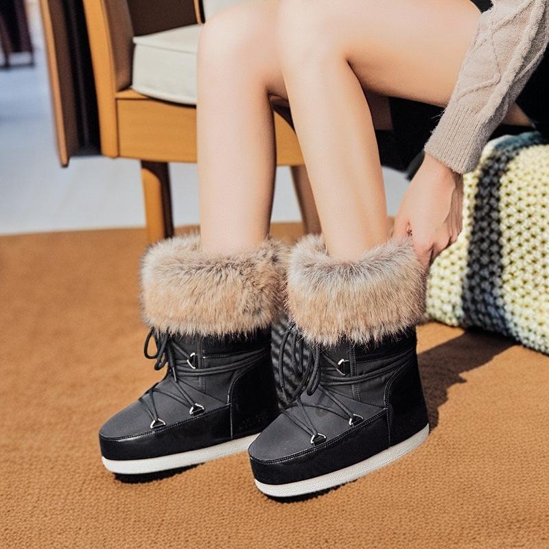 

Moon MOOON зимние ботинки-луноходы на толстой подошве с внутренней высотой, женские 2025, зимние утепленные теплые водонепроницаемые хлопковые ботинки, нескользящие, с мехом на голенище 40