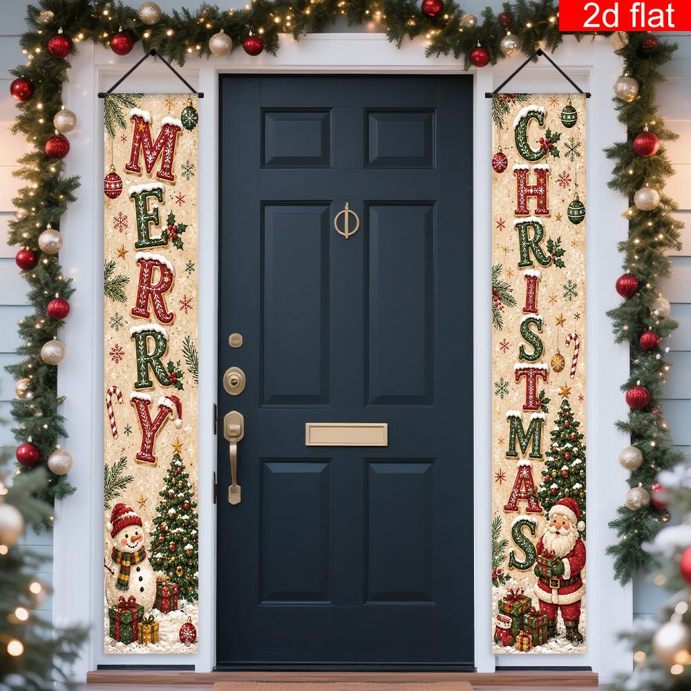 Merry Christmas Porch Sign Vertical Contrasting Letters 1 Pair Polyester Indoor Outdoor Decor