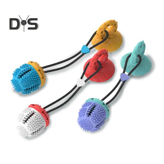 Hundeleke Ball med Sugekopp for Aggressive Tyggere Interaktivt Trekkeleke Valpe Tenner Utleveringsball Selvlek Matballleke