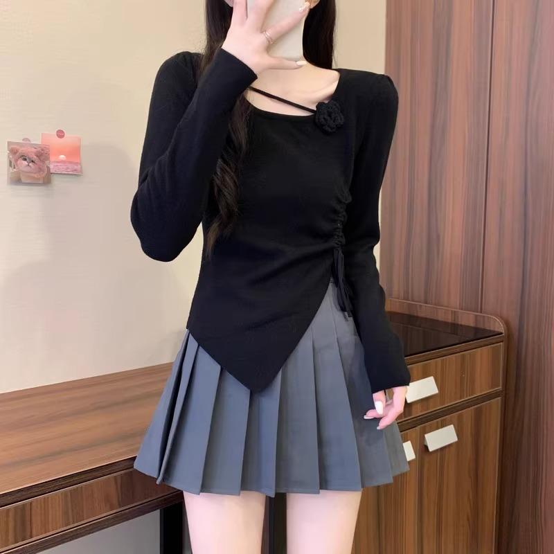 

Design sense niche irregular slim short top women s autumn new inner bottom knitted sweater One size fits all [recommended 80-60kg]