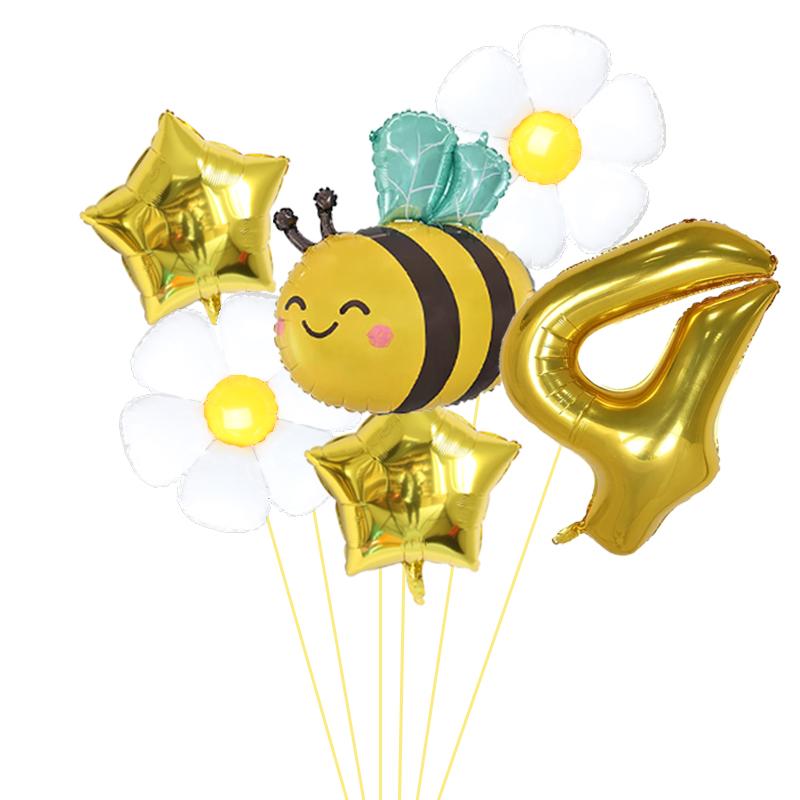 6Pcs Bee Daisy 40Inch Number Foil Balloon Set 1-9 Years Old Birthday Anniversary Graduation Baby Shower Party Decoration
