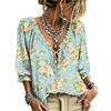 Women's Casual V-Neck Ruffle Tie Printed Blouse