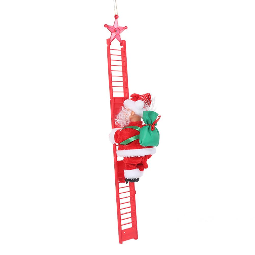 Climbing Ladder Santa Ornament With Music Battery Powered Climbing Up Down Moving Figure Christmas Decoration For Party Home Wall Tree