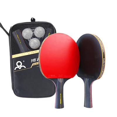 REMDY Table Tennis Racket Set of 2 Ping Pong Pen Ball Beginner Intermediate Rubber Practice Family Case Included Long Double-sided [2 Rackets]