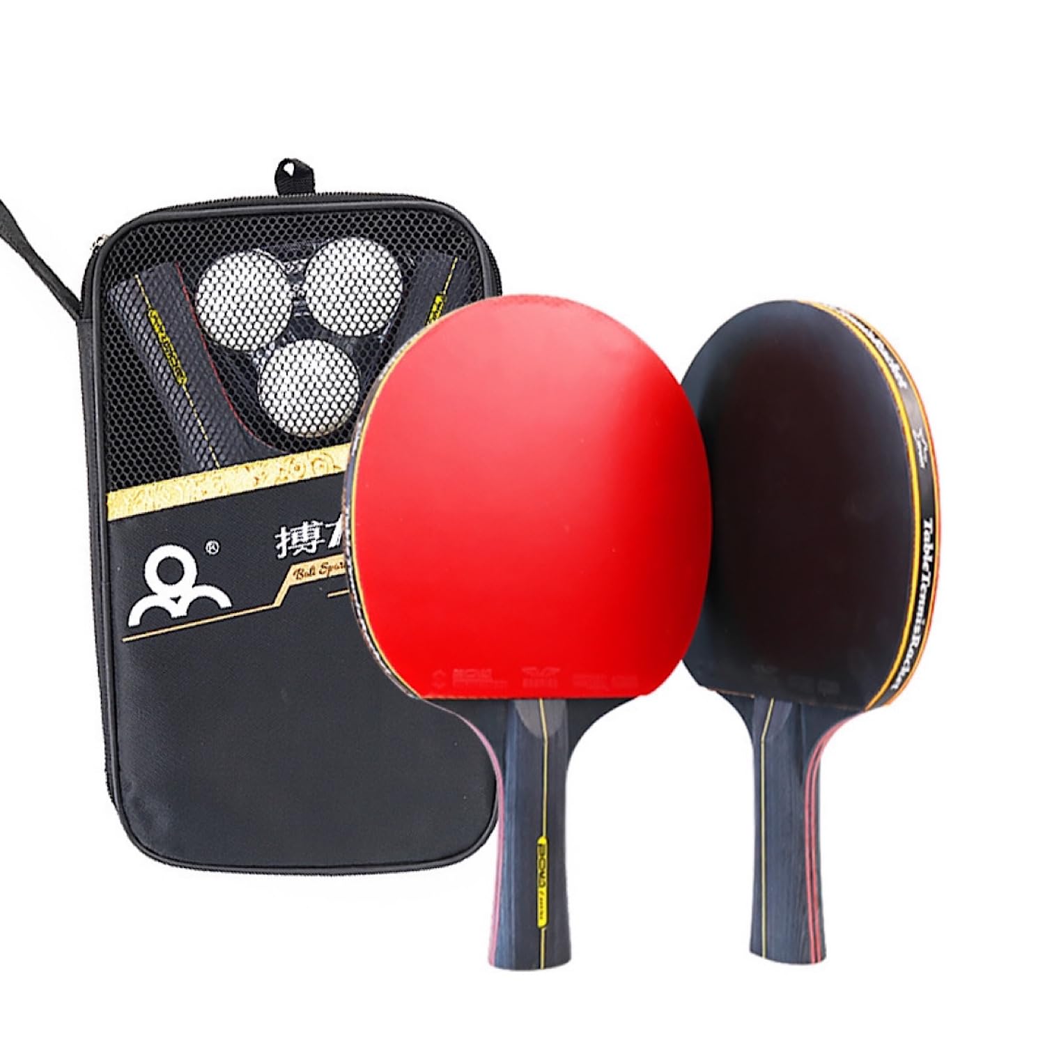 

REMDY Table Tennis Racket Set of 2 Ping Pong Pen Ball Beginner Intermediate Rubber Practice Family Case Included Long Double-sided [2 Rackets]