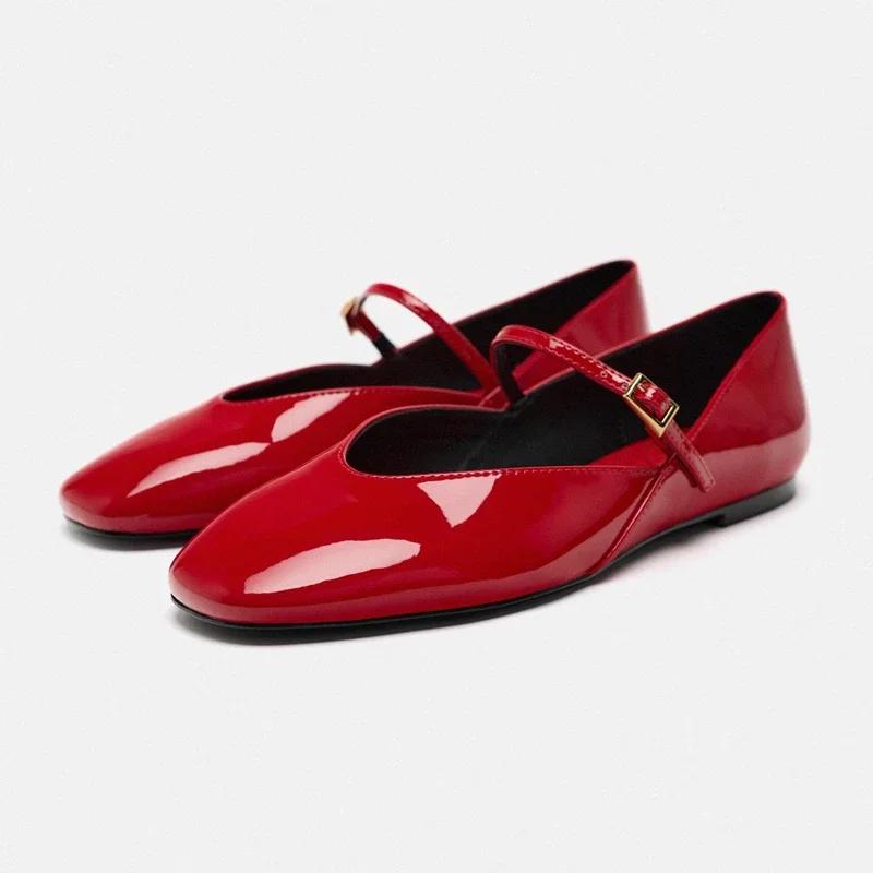 Fashion Spring Designer Red Women Ballet Shoes Casual Round Toe Flats Patent Leather Office Female Shoes Women Flats Luxury Shoes