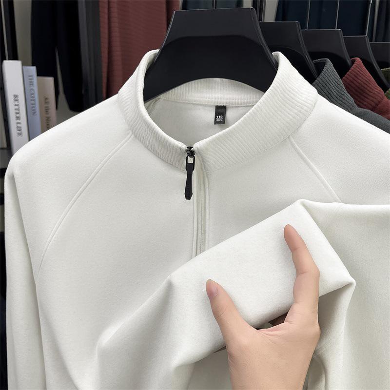 Męska dwustronna, kationowa, szczotkowana, ciepła koszulka z półgolfem i zamkiem błyskawicznym