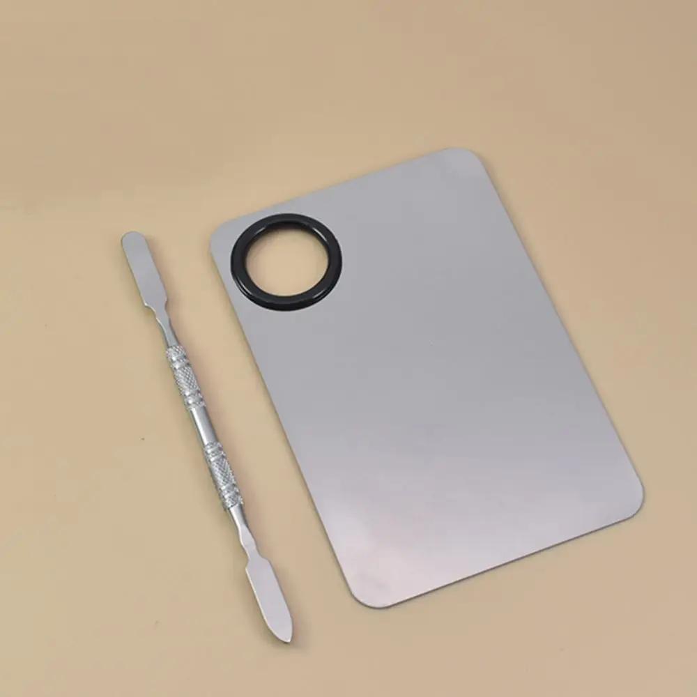 With Spatula Rod Makeup Color Palette Portable Stainless Steel Liquid Foundation Mixing Tray Durable Makeup Color Board