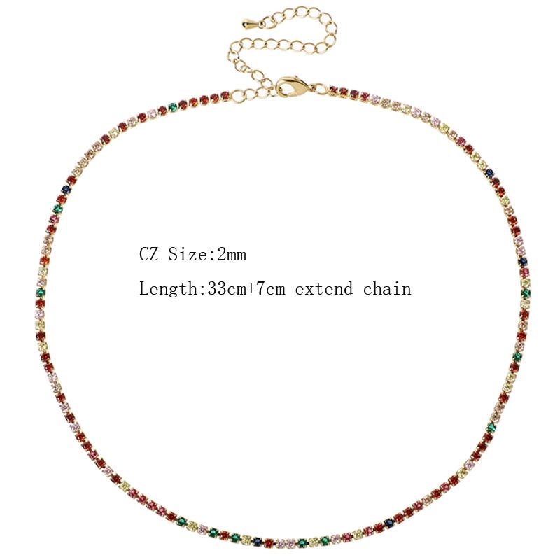 Mix Fashion Summer Colorful Rainbow Women Girl Jewelry 5A Cubic Zirconia Delicate Gold Filled Charm Tennis Chain Necklaces
