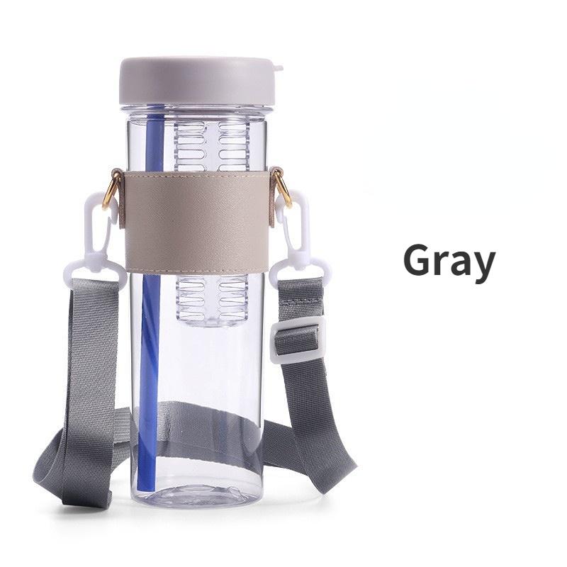 800ml Large Capacity Water Bottles with Strap Dry Wet Separation Fruit Lemon Filter Plastic Drinking Bottle with Straw Outdoor Sports Water Cup