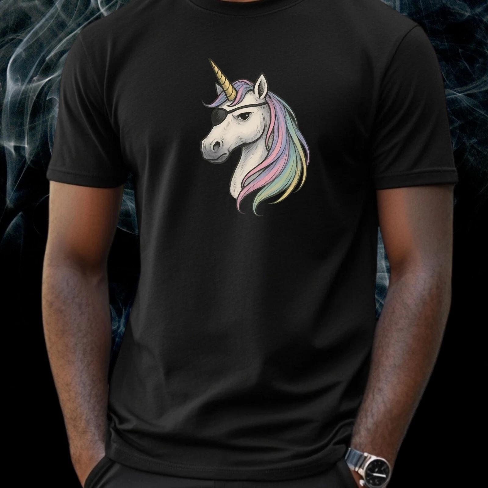 T-Shirt Herren Einhorn mit Augenklappe Motiv Baumwolle Größe S bis 5XL XL