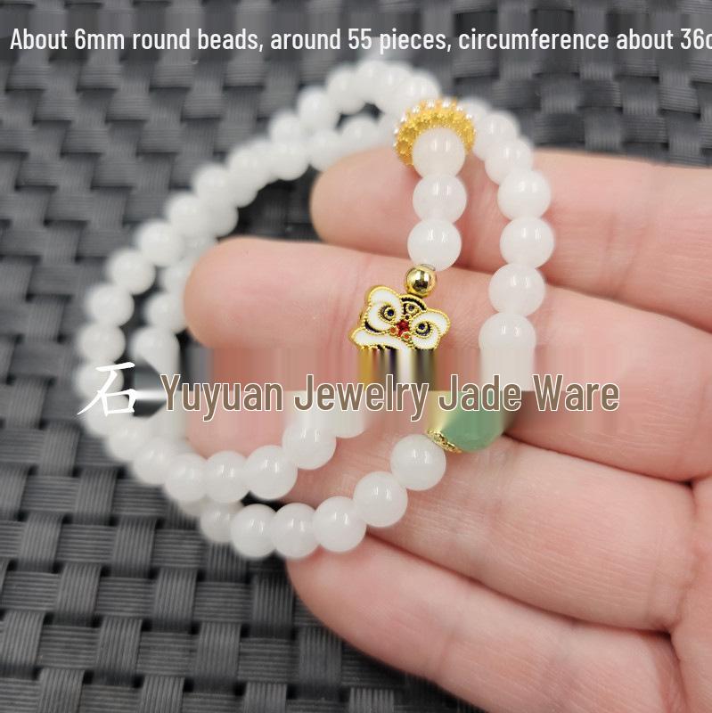 Xinjiang Hetian Jade Bead Bracelet with Mutton Fat Jade and Dongling Jade Round Beads