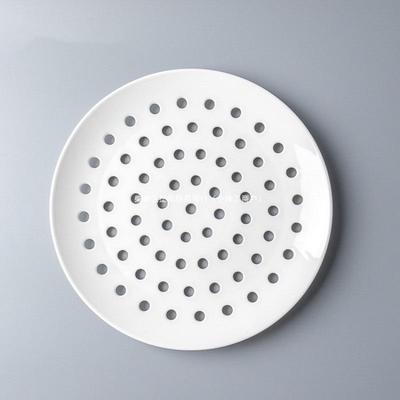 Round Multi-Hole Ceramic Steamer & Drainer Plate for Seafood, Dumplings, and Fruit