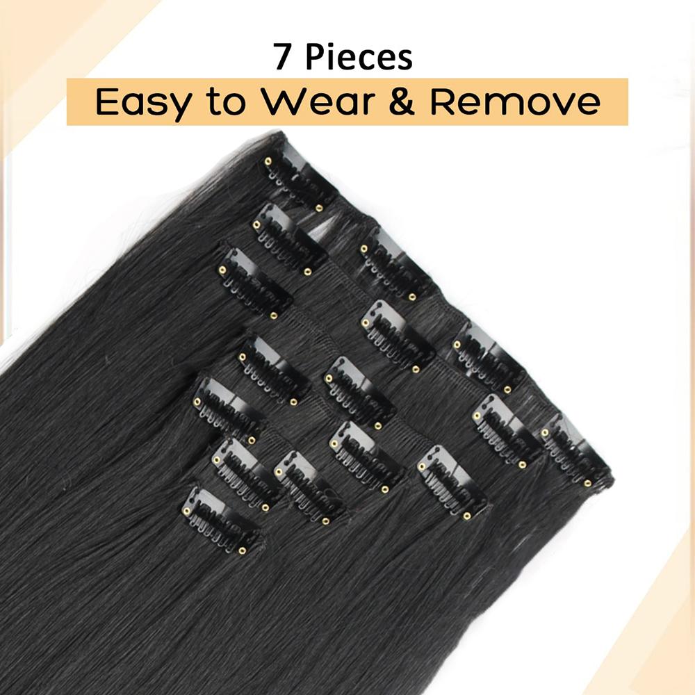 7Pcs/Set 16 Clips Hair Extension Black Long Straight Natural Hair Ombre Hairpiece Heat Resistant Fiber For Women Hairstyle 2030