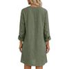 Women Loose Fit Stand Collar Button Down Linen Cotton Dress Long Sleeve Casual Tunic Shirt Dress with Pockets for Everyday Wear