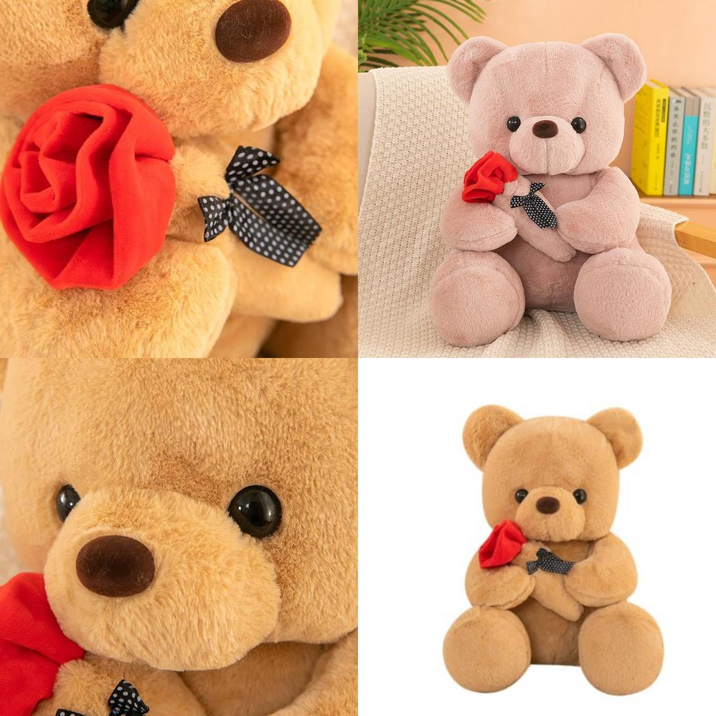 Plush Teddy Bear Toy With Rose Design For Birthday Gift For Teens And Adults