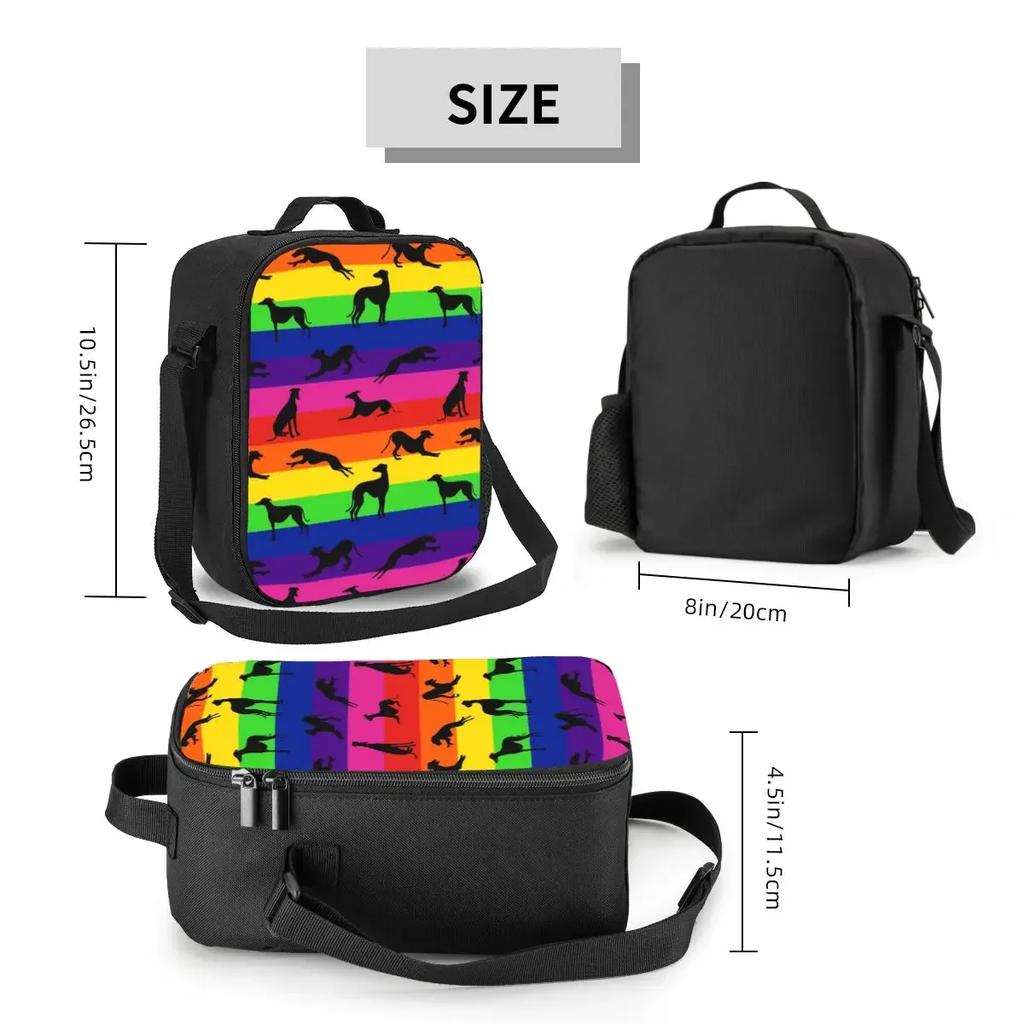 Greyt Greyhound Rainbow Resuable Lunch Boxes for Multifunction Whippet Sighthound Dog Cooler Thermal Food Insulated Lunch Bag