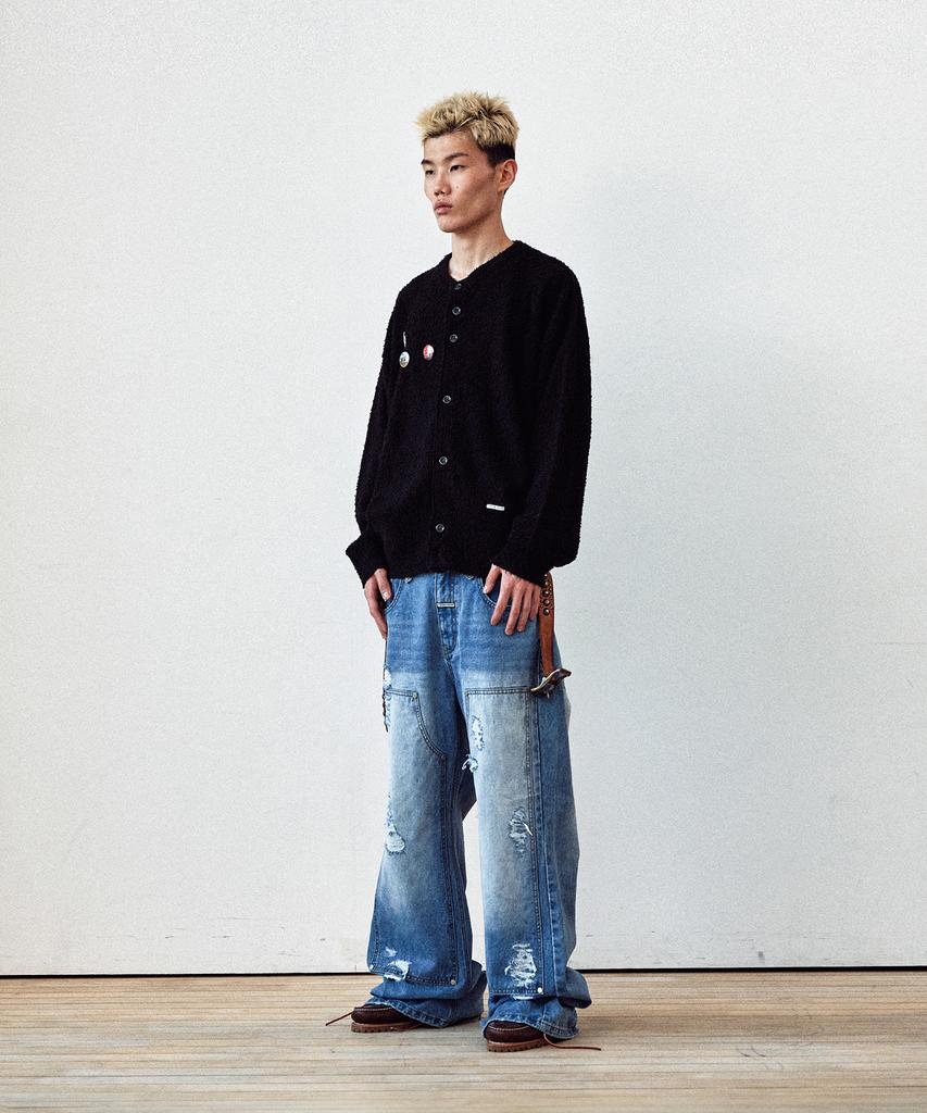 Thevinylhouse Round Neck Cardigan Black