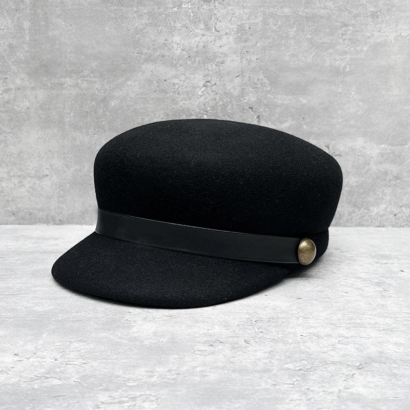 French Retro Solid Color Wool Woolen Duck Tongue Beret Female British Style Flat Top Equestrian Hat Wide Brim Shows Small Face