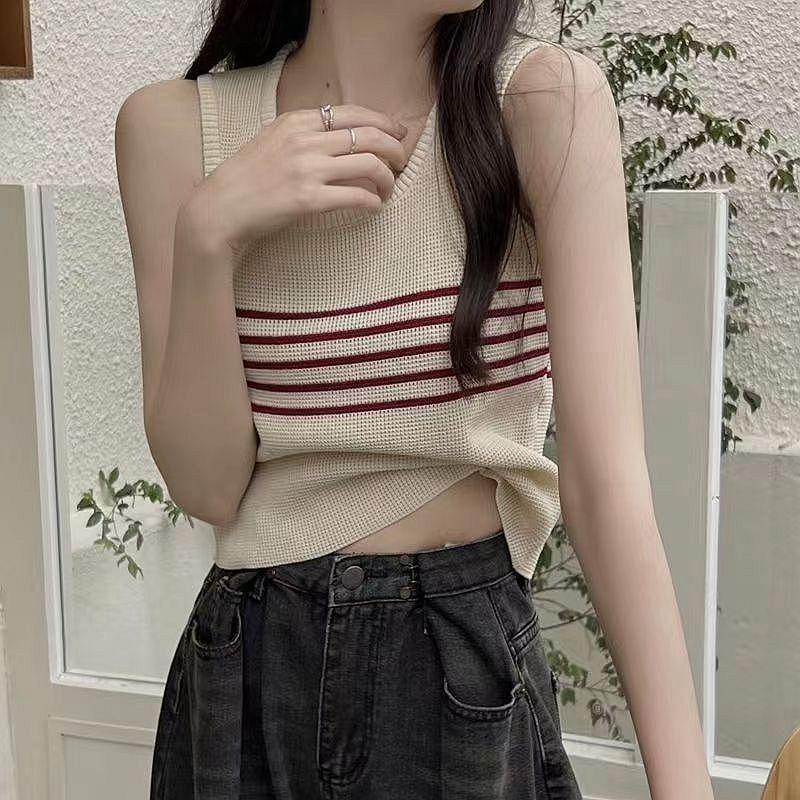 Women Summer Sleeveless Striped Knitted Causal Vest Top