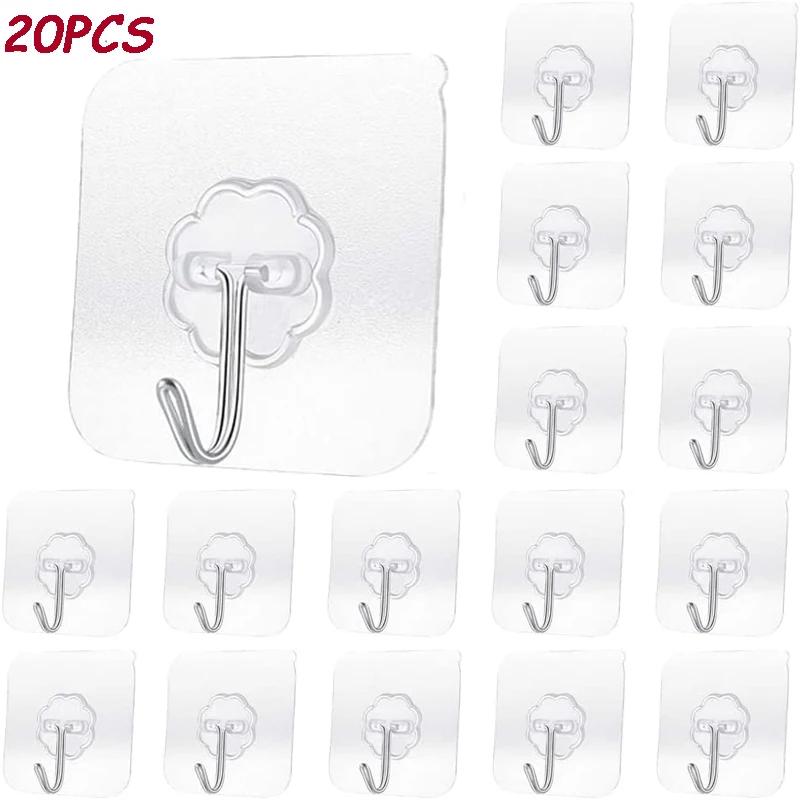 

20 шт. прозрачный пластиковый прочный настенный крючок для кухни, ванной, офиса, не оставляет следов и царапин, водонепроницаемый самоклеящийся органайзер для крючков