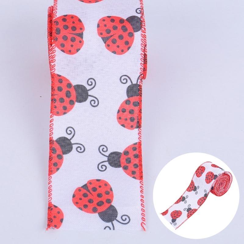 Ladybugs Wire Edged Ribbon Polkas Dots Wire Edged Ribbon for DIY Craft Wrapping