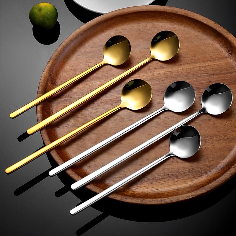 Long Handled 304 Stainless Steel Coffee Spoon Ice Cream Dessert Tea Stirring Spoon Dessert Spoon Kitchen Accessories Bar Tools