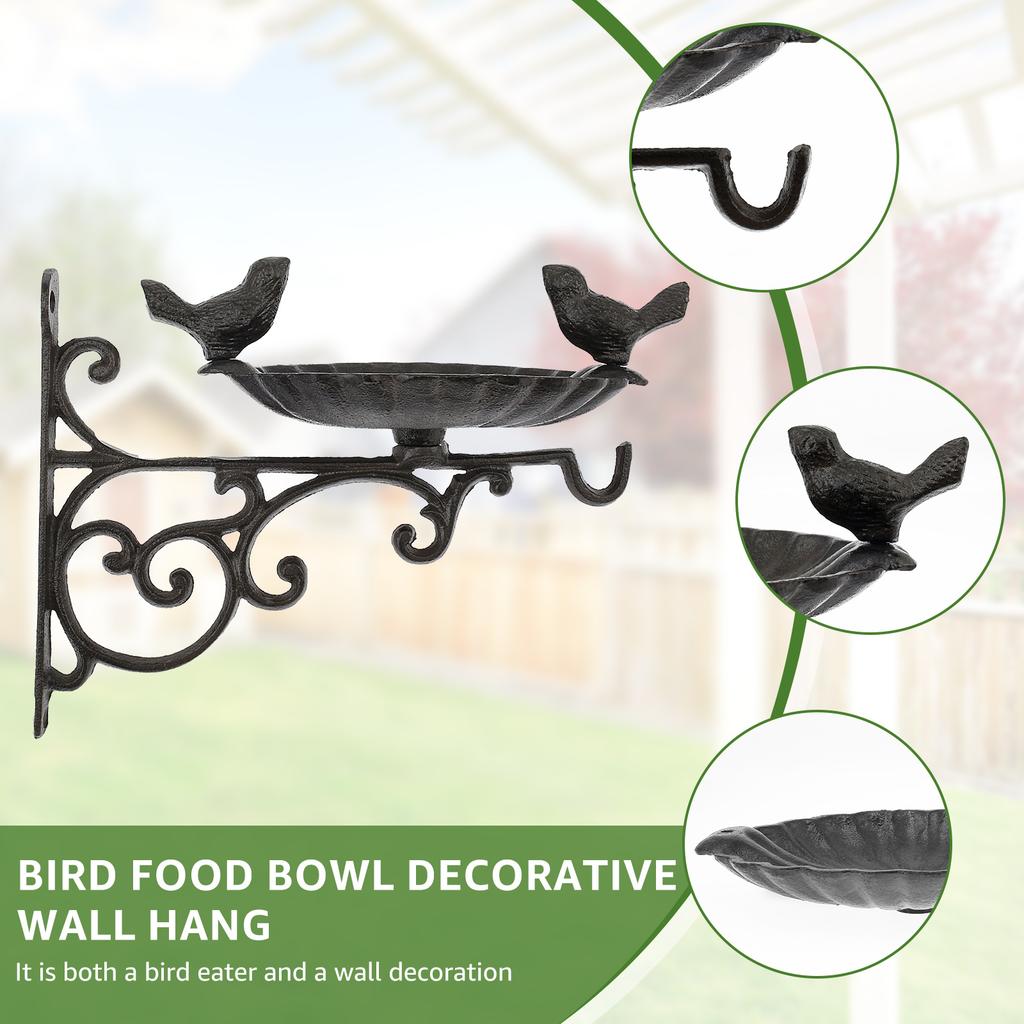 Wall Mounted Bird Bath Cast Iron Bird Feeder Gardens Decoration Elegant Fence Tree Mount Bird Feeder Mesh Seed Tray for Outdoor