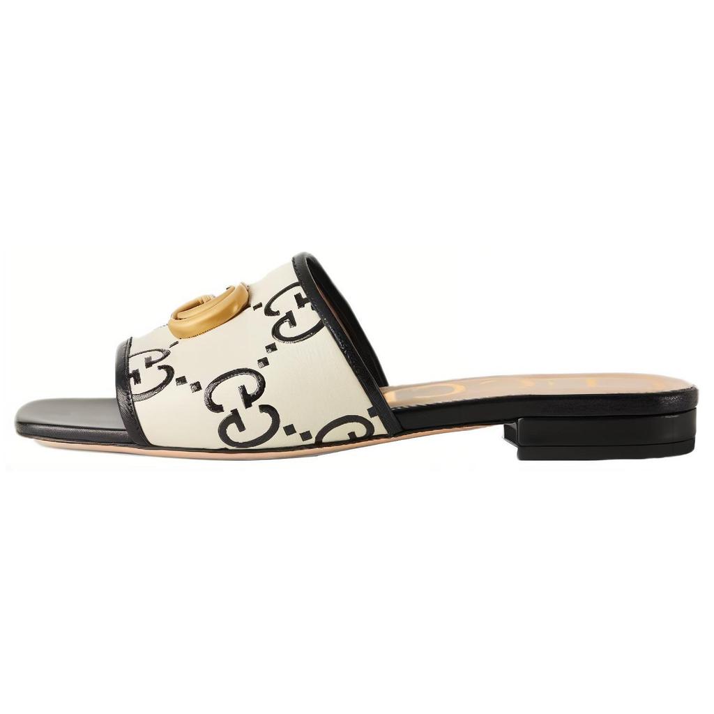 Gucci GG Slide Leather Casual Shoes Women's Black White 677584 UM920 1193