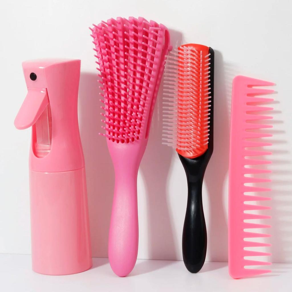 4pcs Hair Brush Set with Hair Spray bottle,Detangling Brush and Hair Comb Set for Men and Women Getting Shine Makes Hair Smooth