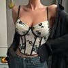 French Sexy Lace Floral Camisole Women's Summer New Outdoor Silm Easiest for Match Sweet and Spicy Wind Fishbone Tops
