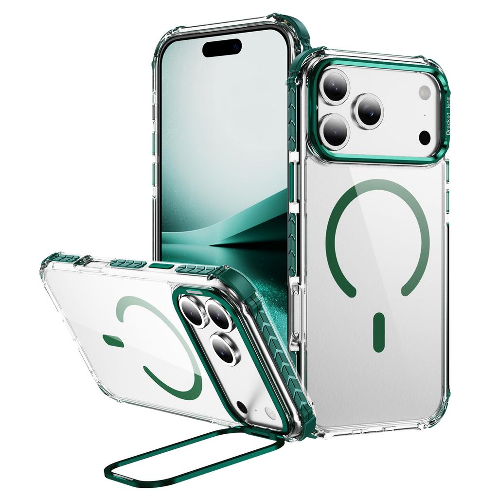 For iPhone 17 Pro Clear Phone Case with Lens Kickstand Cover Compatible with MagSafe