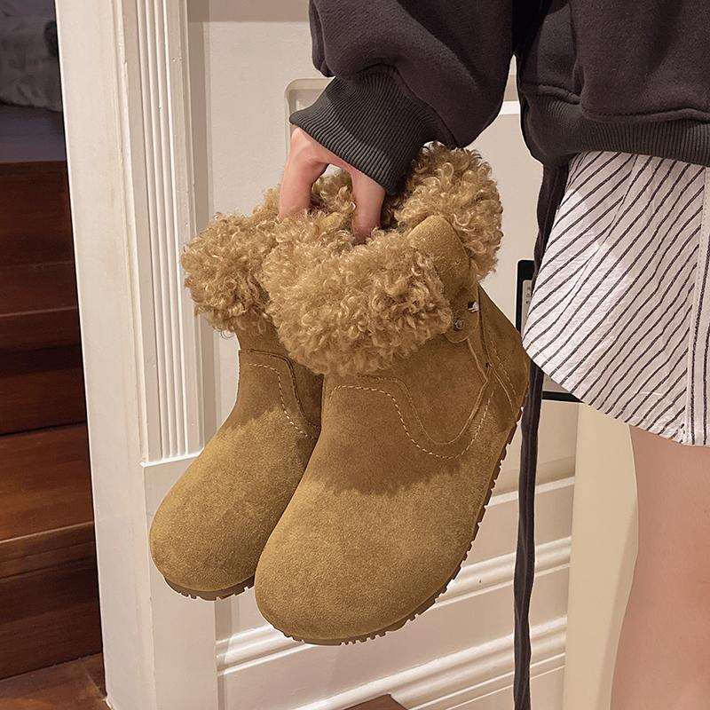 Retro Round Toe Versatile Snow Boots Women's Winter New Fleece Warm Non-slip Fluffy Short-thigh Cotton Shoes