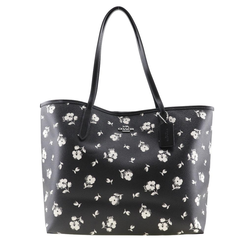 

COACH Floral print Tote Bag CP073 black PVC flour Women Used