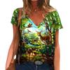 Women Girls Summer Fashion Casual Pullover Tops V-Neck Short Sleeves Print T Shirt