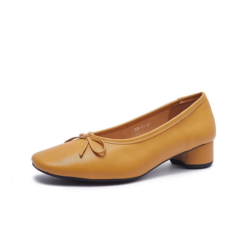 French Bow Shallow-mouthed High-heeled Mary Jane Shoes for Women with Thick Heels