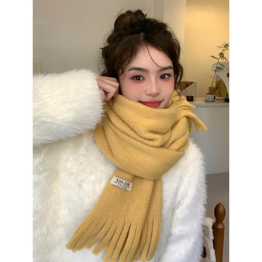 Solid color tassel soft waxy plush scarf women's autumn and winter plush thickened Korean version versatile couple student warm scarf