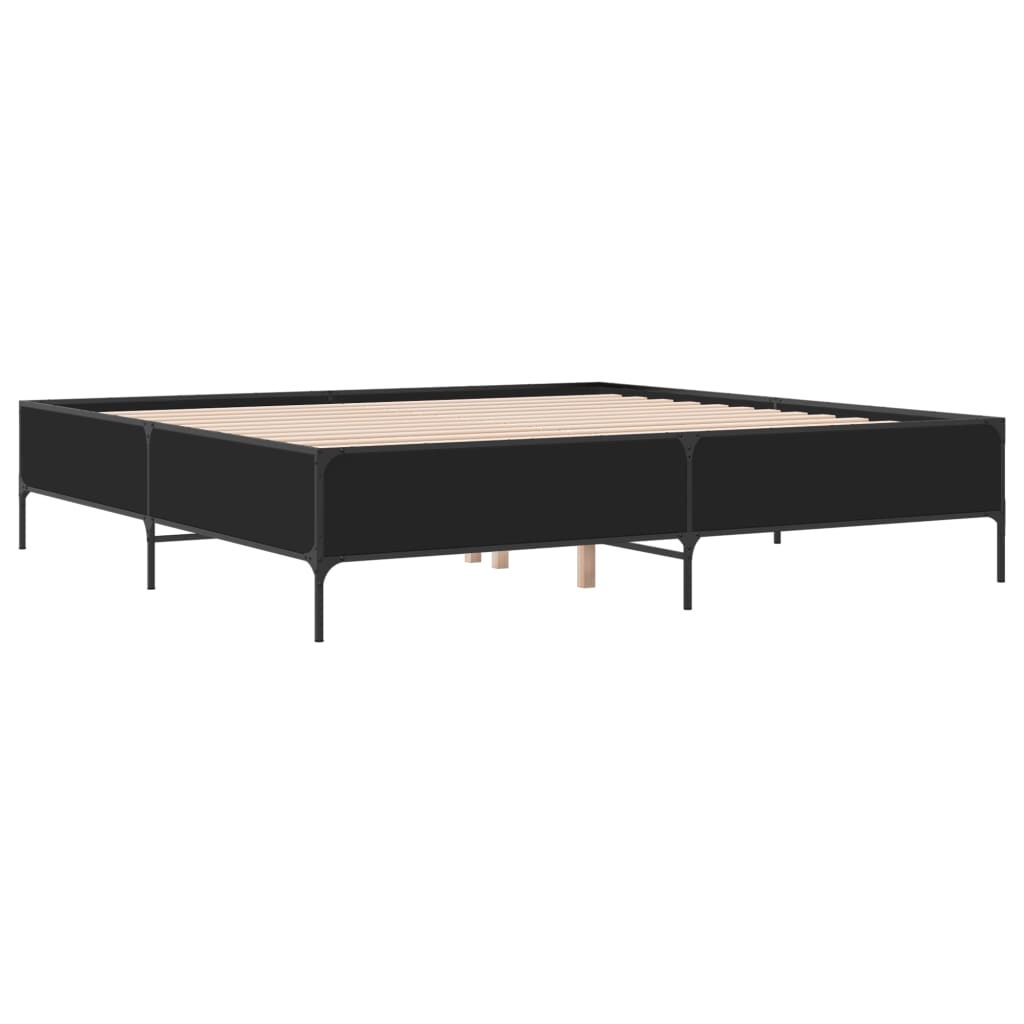 Black Bed Frame 200x200 cm Engineered Wood and Metal