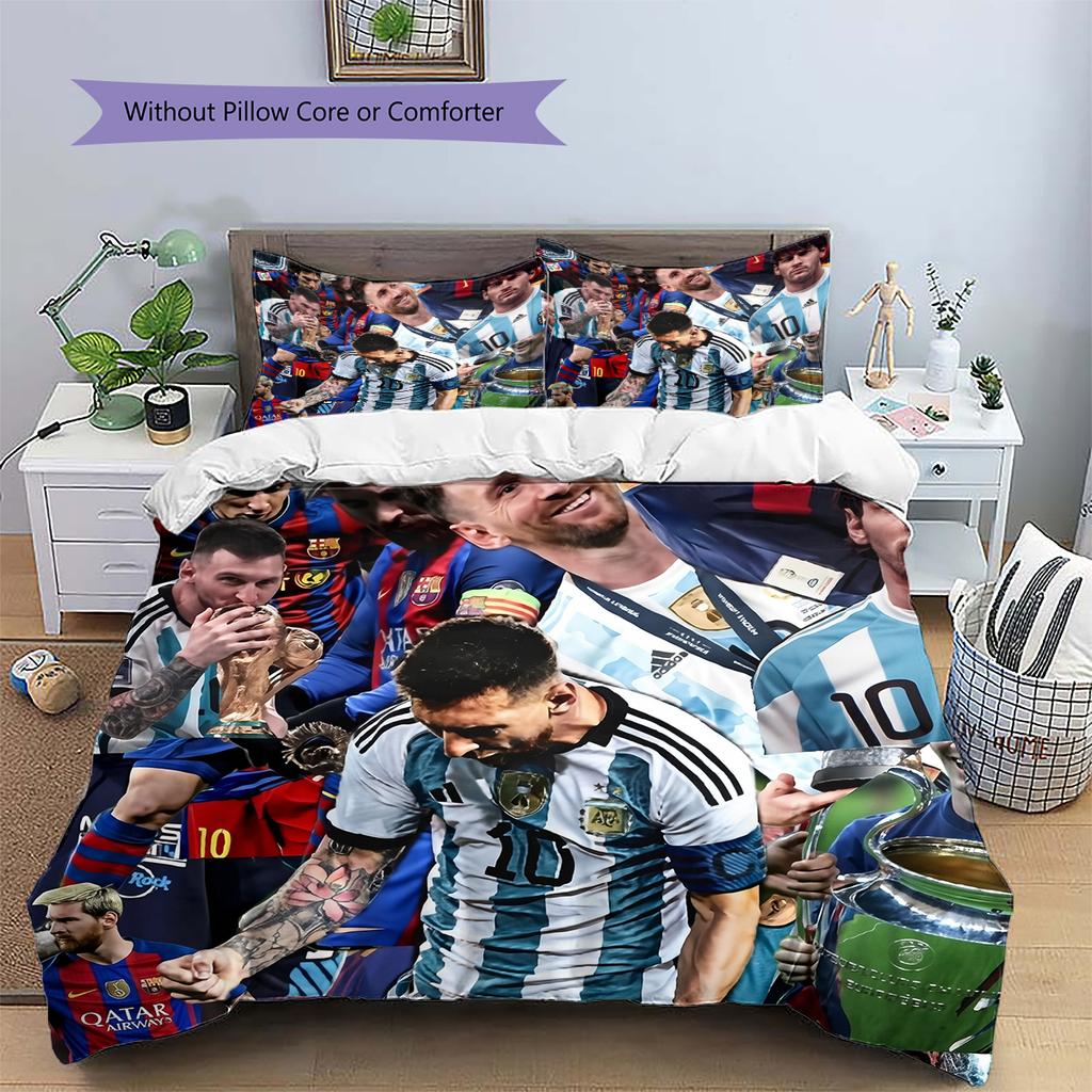 Messi Pattern Bedding Home Decoration Birthday Gift (1 * duvet cover + 2 * pillowcase, without core)