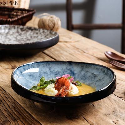 Kreativer unregelmäßiger Keramik-Essteller, Dessertteller, Snackteller, Salatteller, dicke Suppenteller, Restaurant-Spezialgeschirr