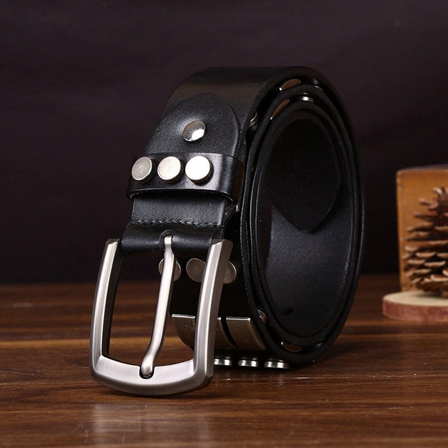 Rivet Belt Genuine Leather Belt for Jeans Dress New Leather Jeans Belt with Stitch Design and Prong Buckle Male Waistband 3.8cm