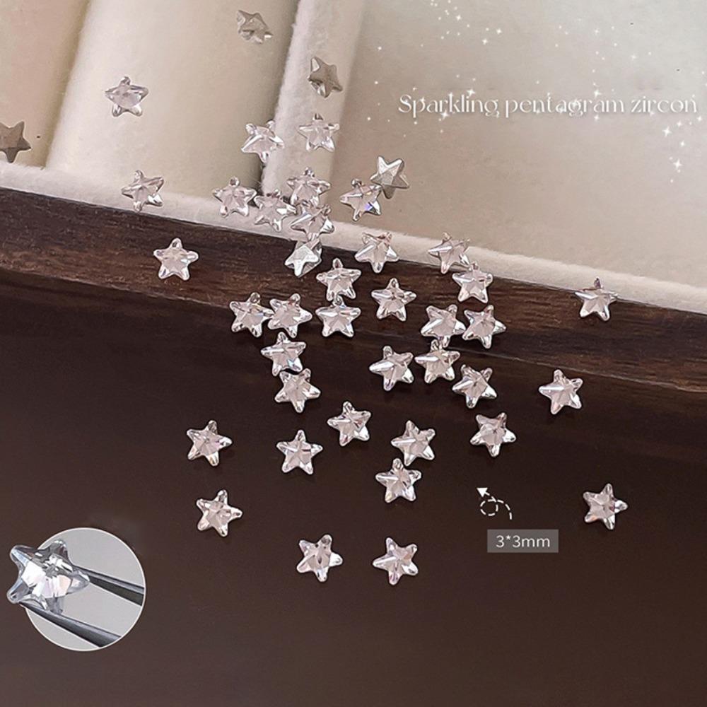 50PCS 3D Nail Art Rhinestones Sparkle Colorful 3mm Mini Star Shiny Zircon Rhinestones Glossy Glitter Pointed Bottom