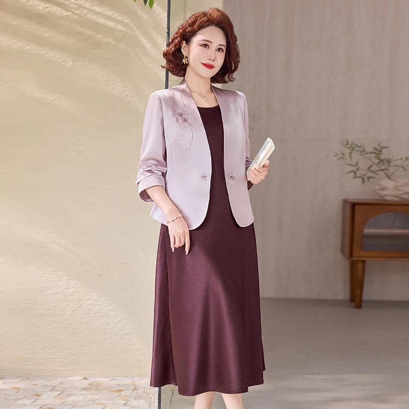 

Women s Spring-Autumn Mid-Aged High-End Skirt and Vest Two-Piece Set XXL 105-122 lbs розовый/фиолетовый