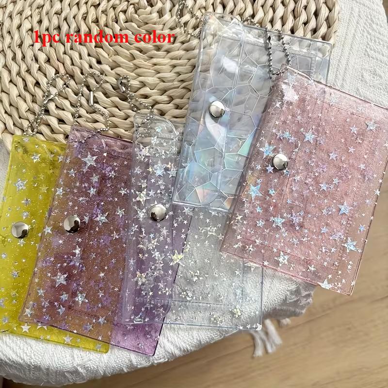 

Starlight Glitter Card Holder PVC Laser Color Portable Organizer for Credit Cards Coins Lipstick, Mini Travel Purse