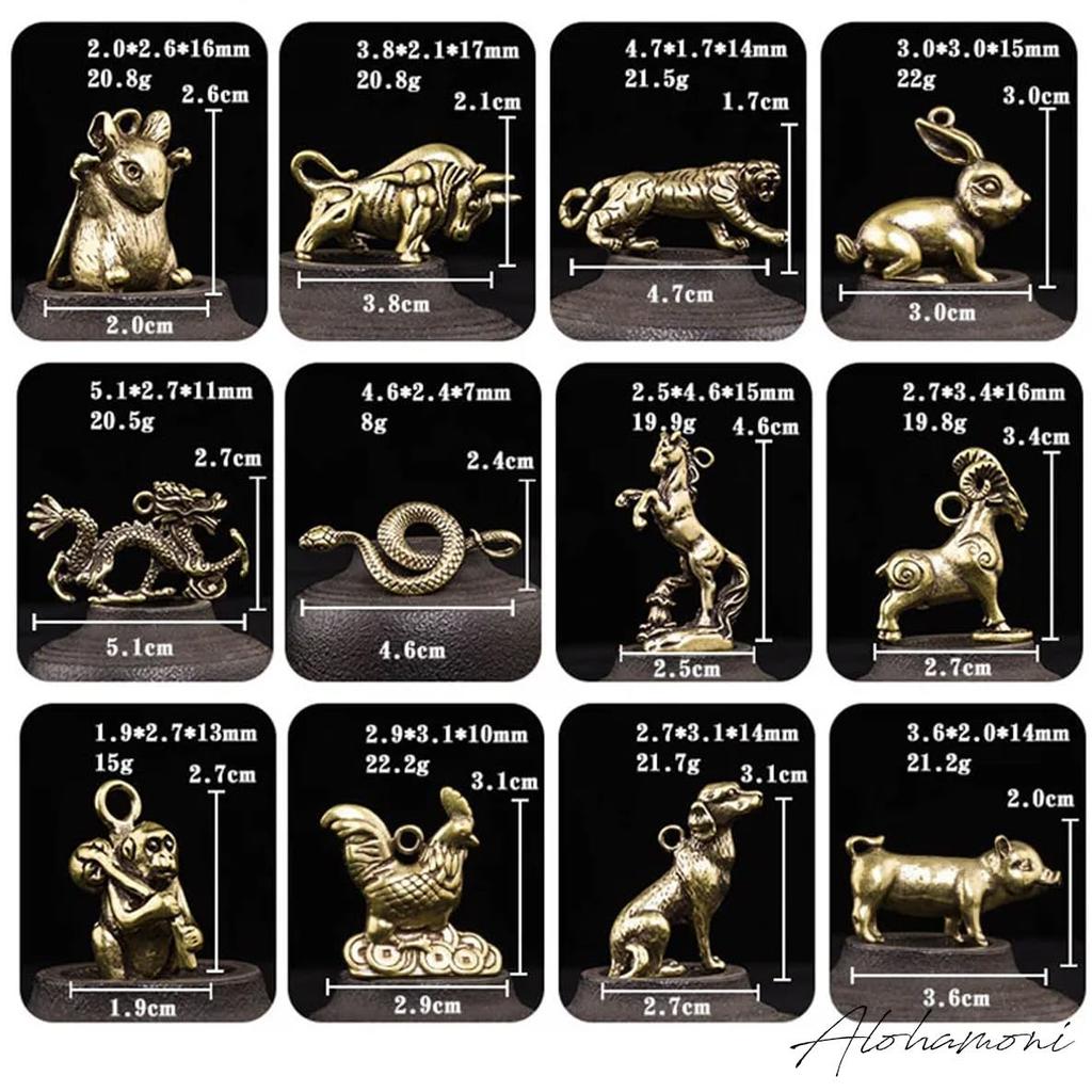 [ALOHAMONI] Brass Keychain Key Ring Zodiac Zodiac Vintage American Casual
