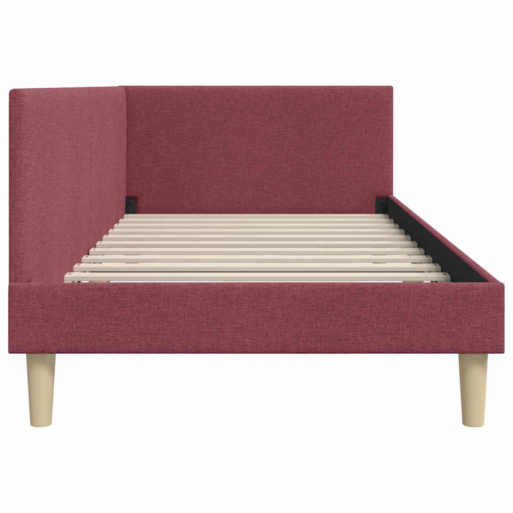Corner Bed Frame Burgundy 80 Cm X 200 Cm Fabric and Plywood