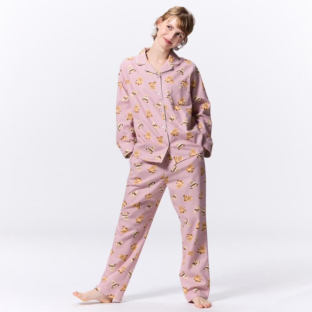 

Gu By Uniqlo Фланелевая пижама с длинными рукавами и длинными штанами Медведь 11 PINK/S