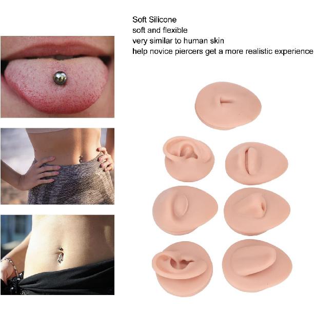 Soft Silicone Flexible Model Body Part Displays Set, Silicone Tongue Mouth Navel Ear Model for Piercing Practice and Jewelry Display Acupuncture