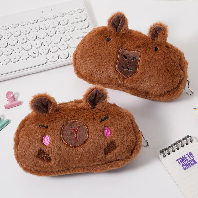 Capybara Plush Pencil Case - Large Capacity Cute Cartoon Stationery Bag for Students